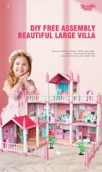 DIY Assemble Villa Model Toy House Cartoon Dools Role-Playing Set Fun Puzzle Doll House - Image 3